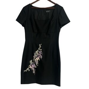 A.B.S. Allen Schwartz Black Floral Embroidered Dress Size 12 Classic Gabardine